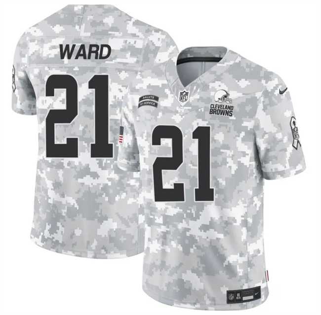 Mens Cleveland Browns #21 Denzel Ward 2024 F.U.S.E Arctic Camo Salute To Service Limited Stitched Football Jersey Dzhi